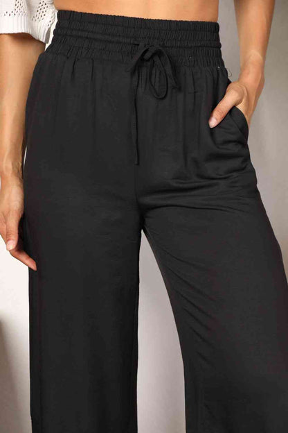 Alex Drawstring Smocked Waist Wide Leg Pants