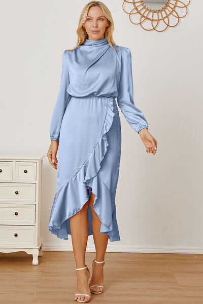 Sonia Mock Neck Ruffled Asymmetrical Dress