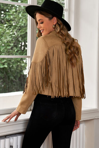 Emily Fringe Trim Lapel Collar Cropped Blazer