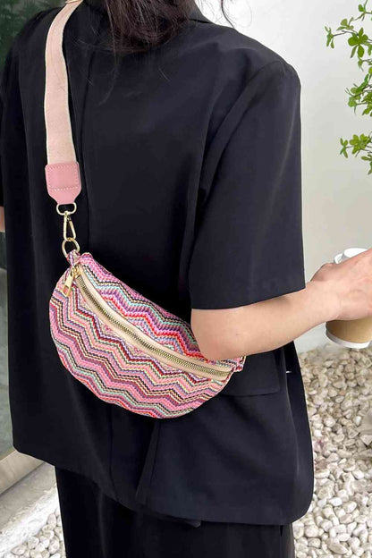 Cali Chevron Straw Sling Bag