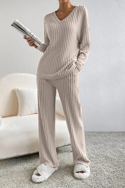 Molly Ribbed V-Neck Top and Pants Set