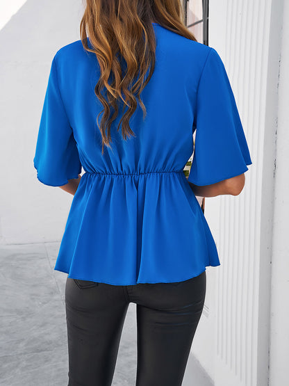 Gemini Surplice Tie Waist Half Sleeve Blouse