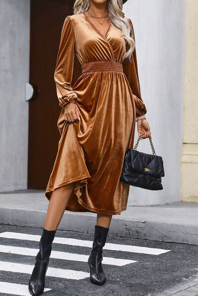 Taylor Balloon Sleeve Smocked Midi Dress