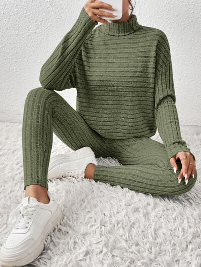 Willow Ribbed Turtleneck Top and Pants Set