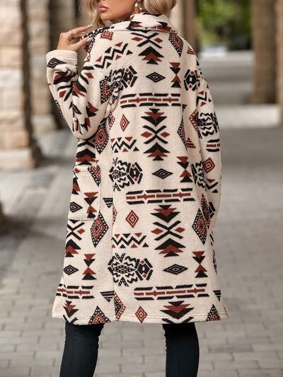 Cindy Western Geometric Pocketed Dropped Shoulder Coat