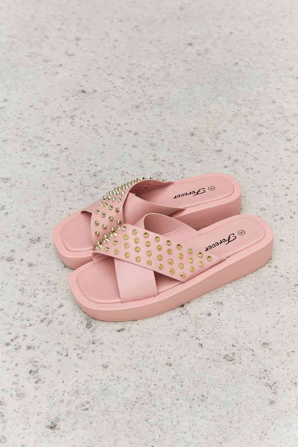 Maddy Studded Cross Strap Sandals in Blush