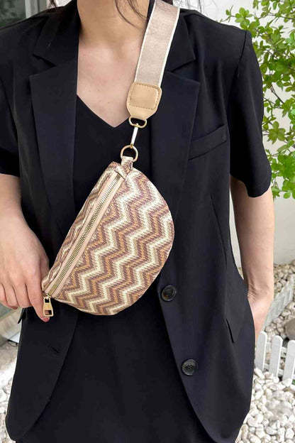 Cali Chevron Straw Sling Bag