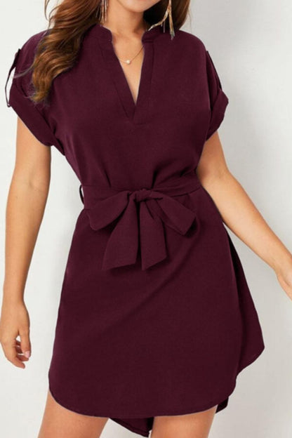 Gwen Tied Notched Short Sleeve Dress