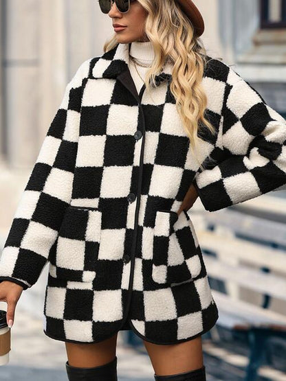 Jamie Checkered Button Front Coat with Pockets