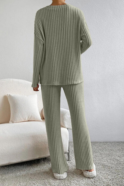 Molly Ribbed V-Neck Top and Pants Set