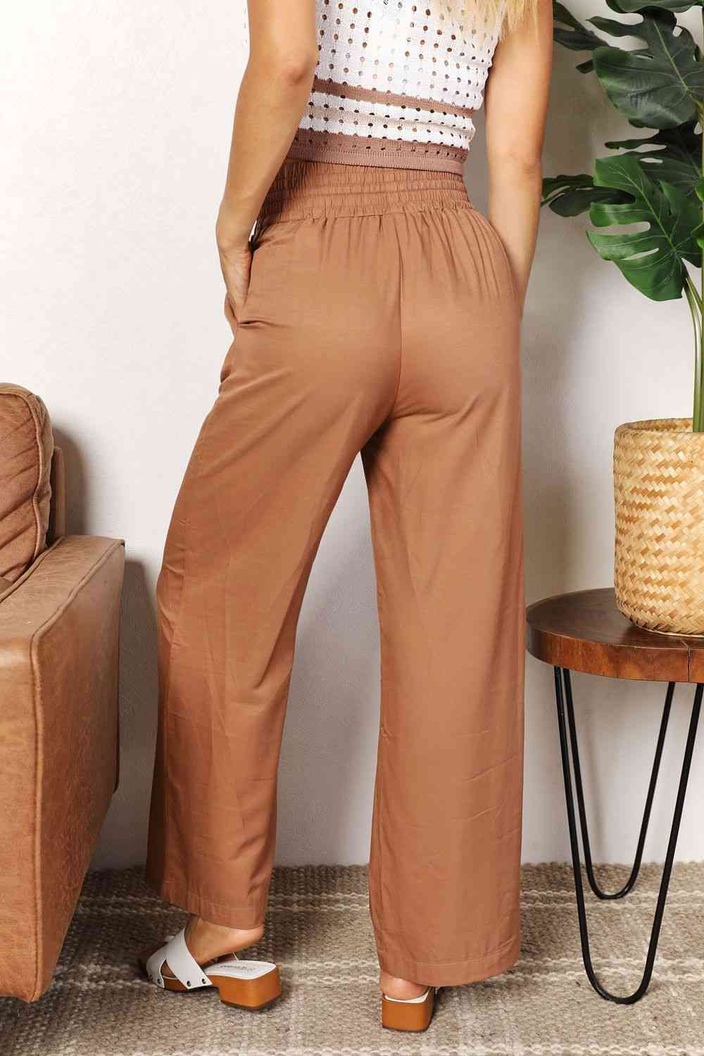 Alex Drawstring Smocked Waist Wide Leg Pants