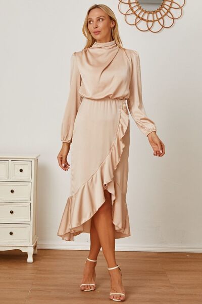 Sonia Mock Neck Ruffled Asymmetrical Dress