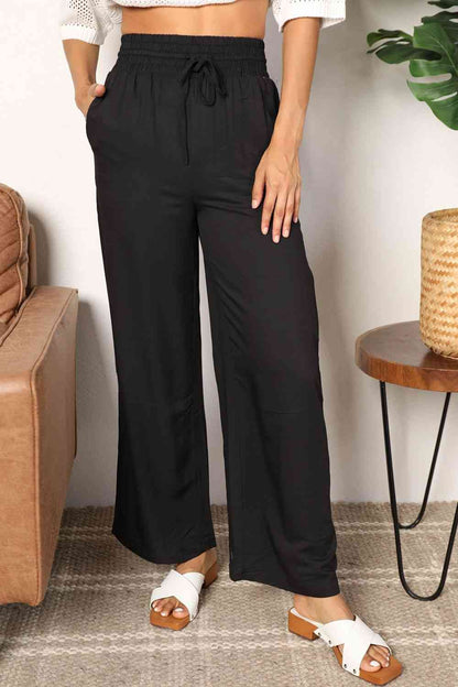 Alex Drawstring Smocked Waist Wide Leg Pants