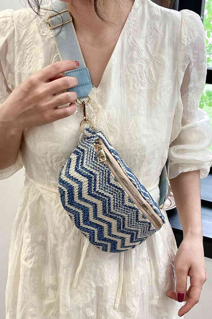 Cali Chevron Straw Sling Bag