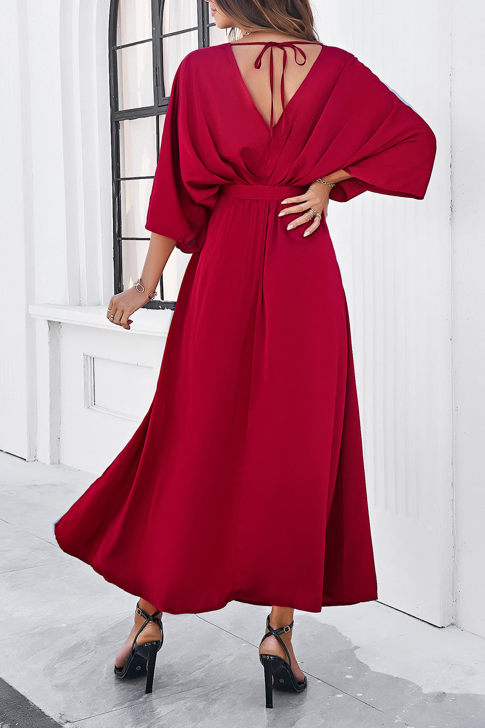 Lorelei Slit Tied V-Neck Three-Quarter Sleeve Dress