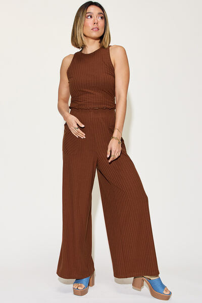 Basic Bae Full Size Ribbed Tank and Wide Leg Pants Set