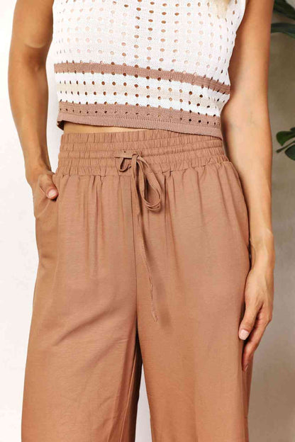 Alex Drawstring Smocked Waist Wide Leg Pants