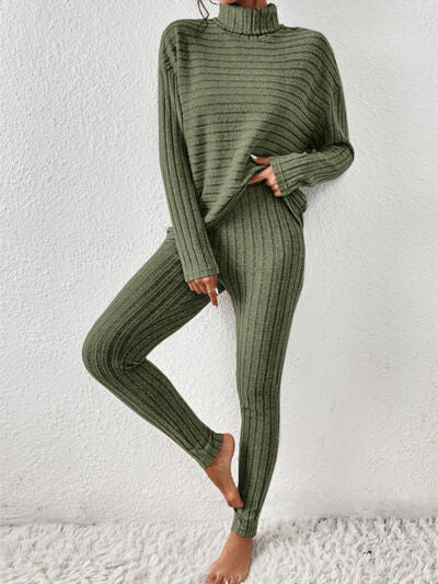 Willow Ribbed Turtleneck Top and Pants Set