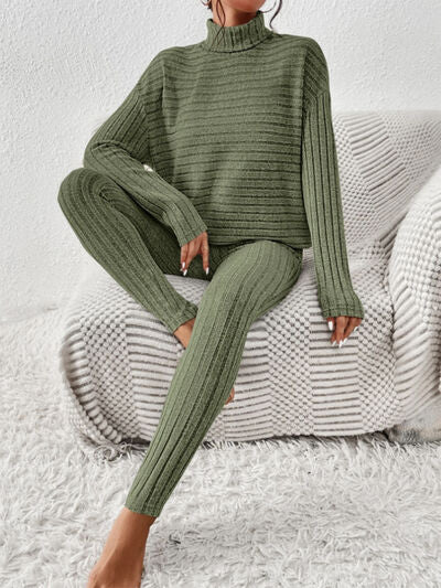 Willow Ribbed Turtleneck Top and Pants Set