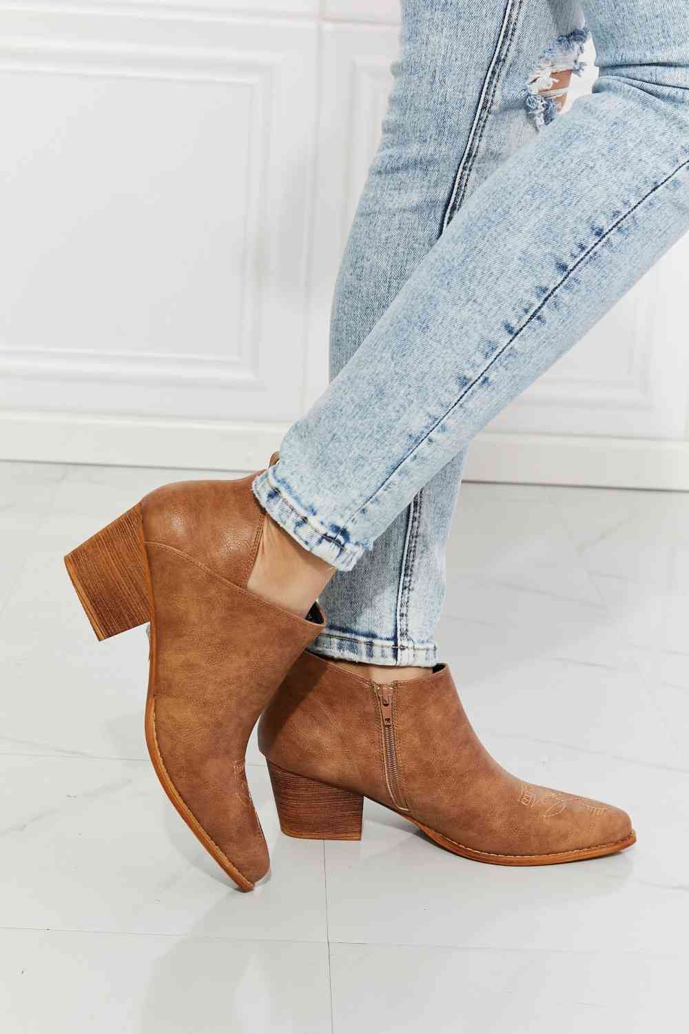 Danny Embroidered Crossover Cowboy Bootie in Caramel