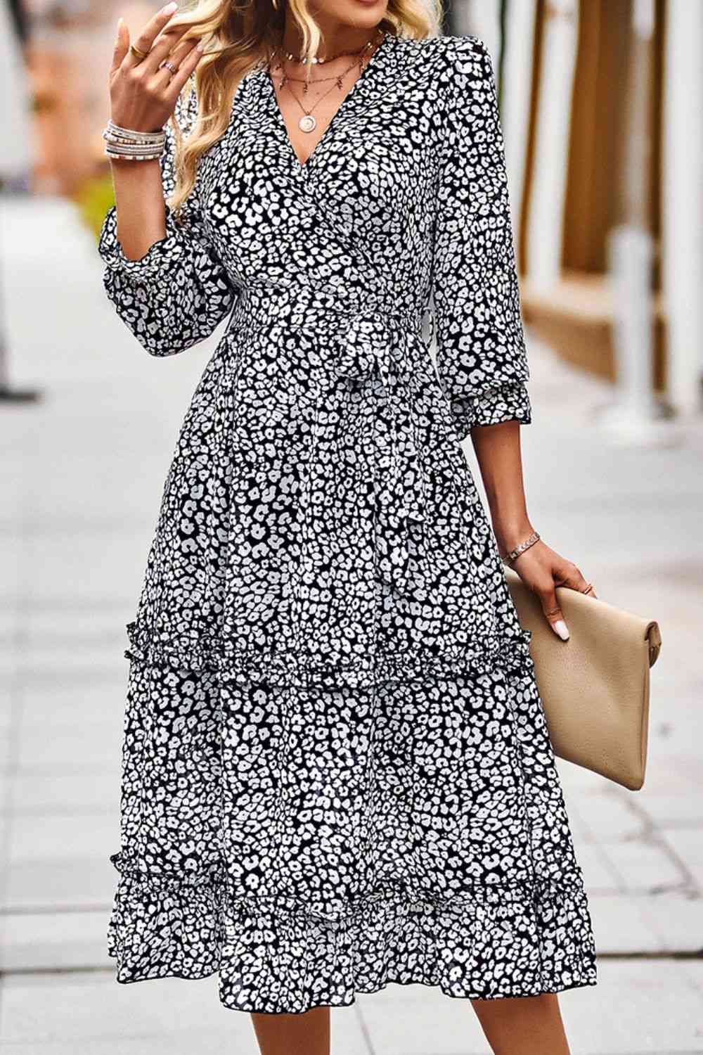 Lindsay Leopard Tie Belt Slit Dress