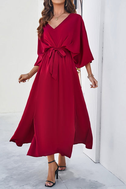 Lorelei Slit Tied V-Neck Three-Quarter Sleeve Dress