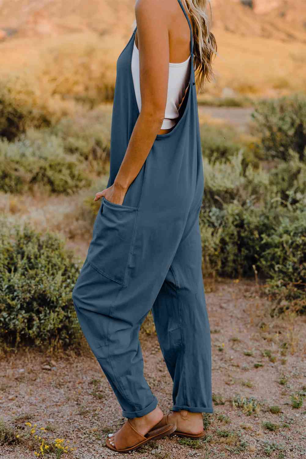 Bette Double Take  V-Neck Sleeveless Jumpsuit with Pocket