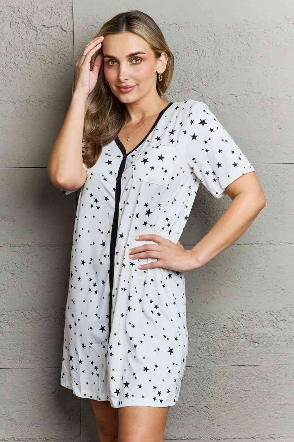 Moon Beam Button Down Sleepwear Dress