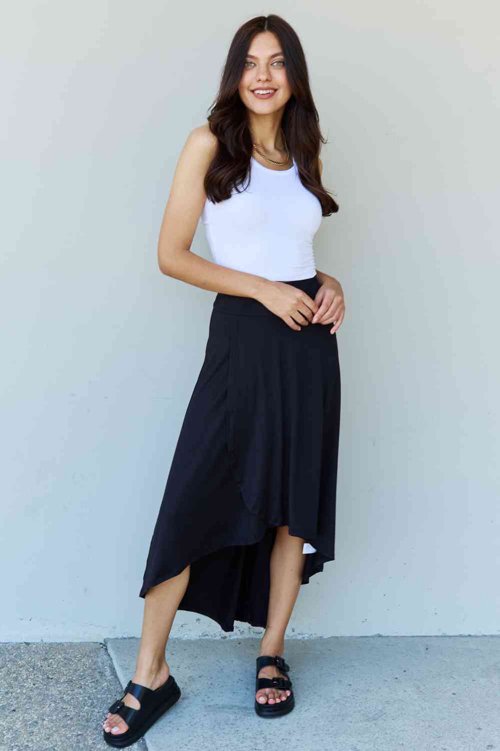 Dalia High Waisted Flare Maxi Skirt in Black