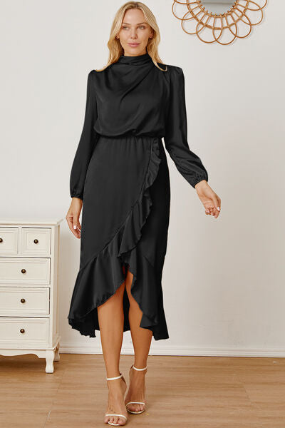 Sonia Mock Neck Ruffled Asymmetrical Dress