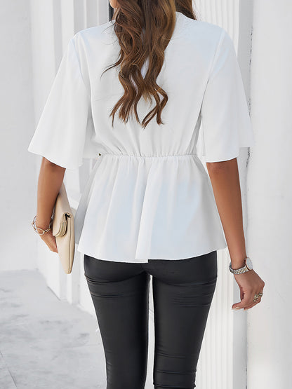 Gemini Surplice Tie Waist Half Sleeve Blouse