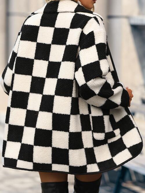 Jamie Checkered Button Front Coat with Pockets