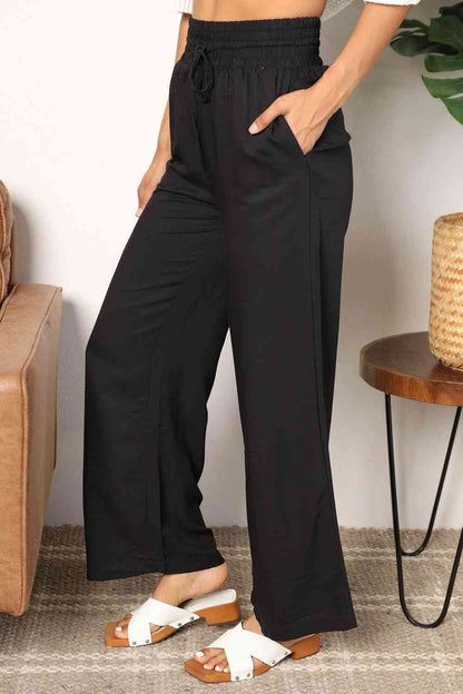 Alex Drawstring Smocked Waist Wide Leg Pants