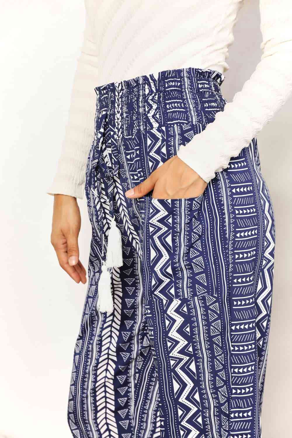 Mary Geometric Print Tassel High-Rise Pants