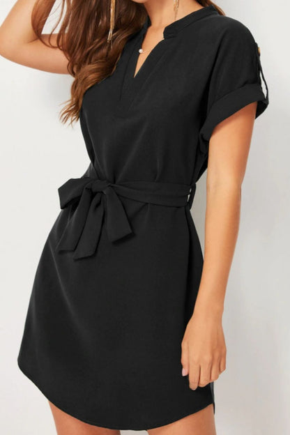 Gwen Tied Notched Short Sleeve Dress