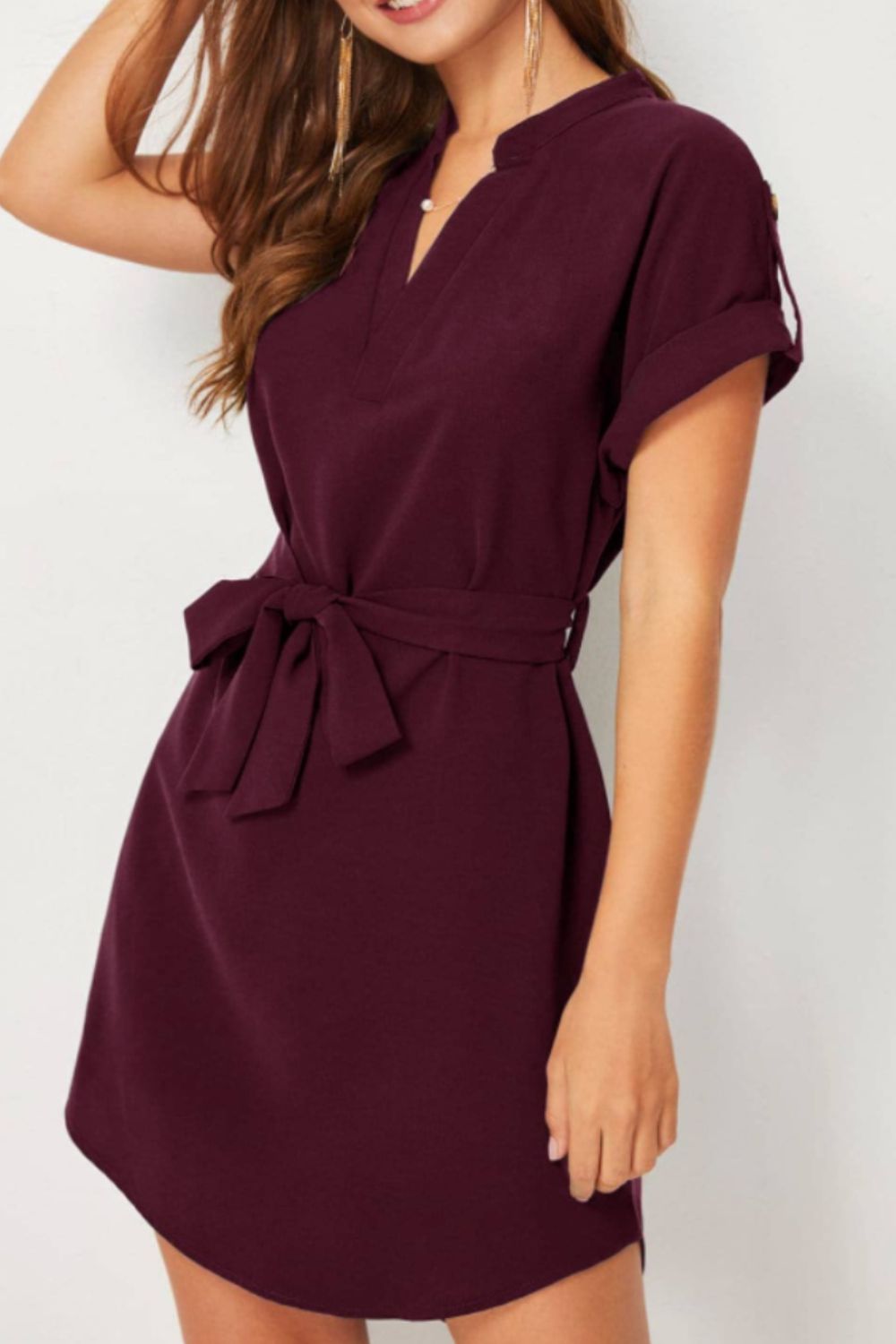 Gwen Tied Notched Short Sleeve Dress