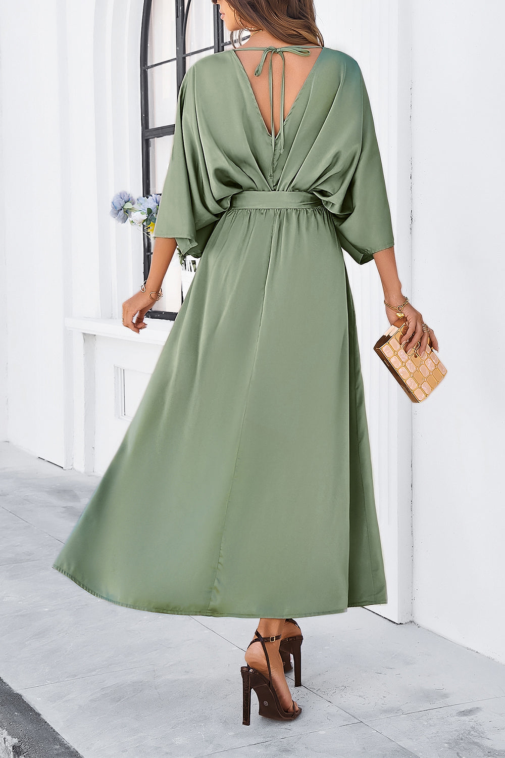 Lorelei Slit Tied V-Neck Three-Quarter Sleeve Dress