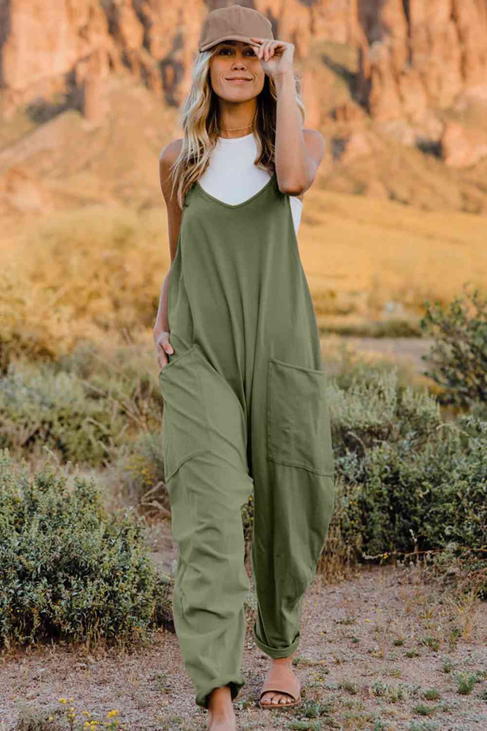 Bette Double Take  V-Neck Sleeveless Jumpsuit with Pocket