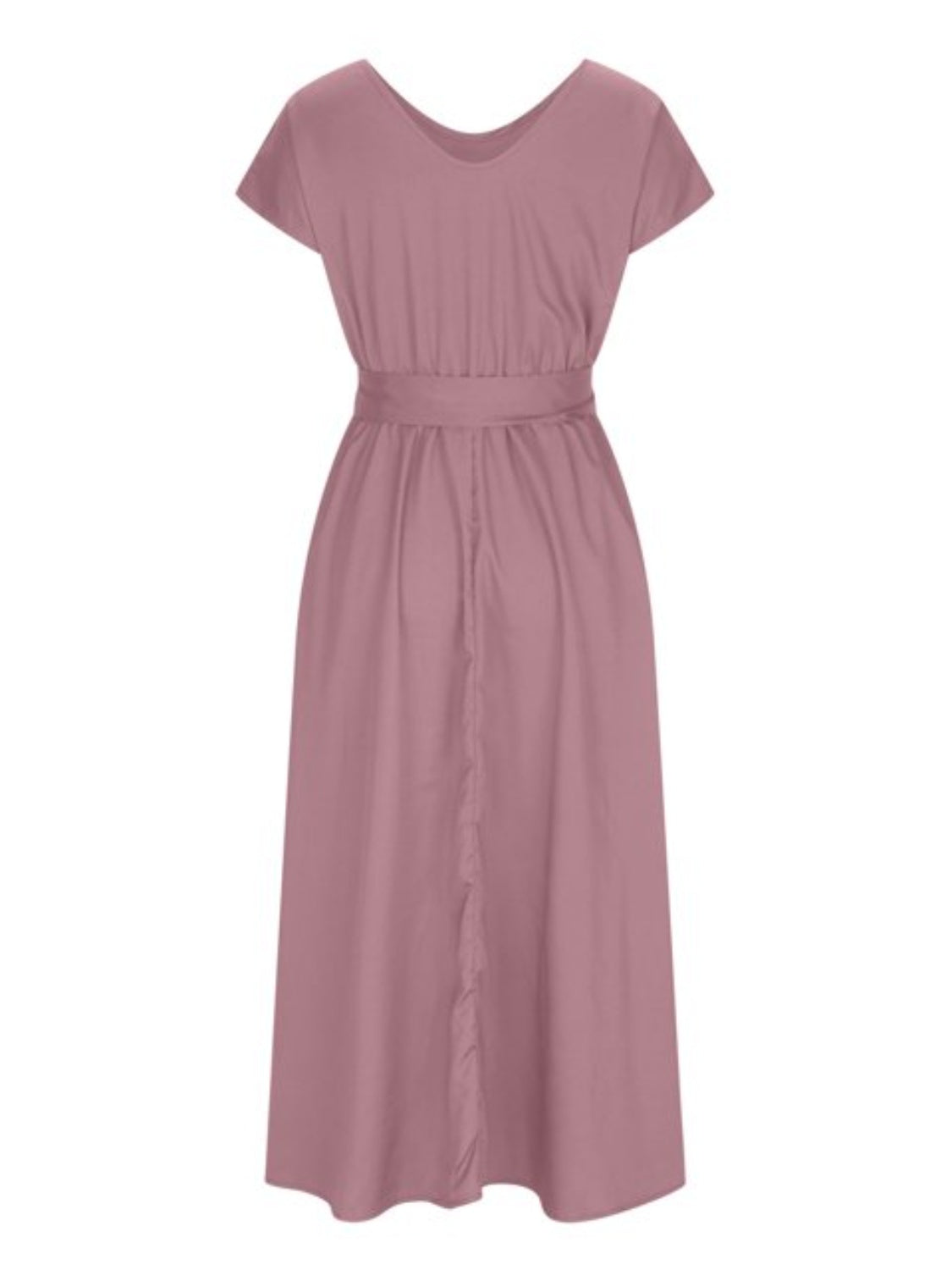 Emmie Ruched V-Neck Cap Sleeve Dress