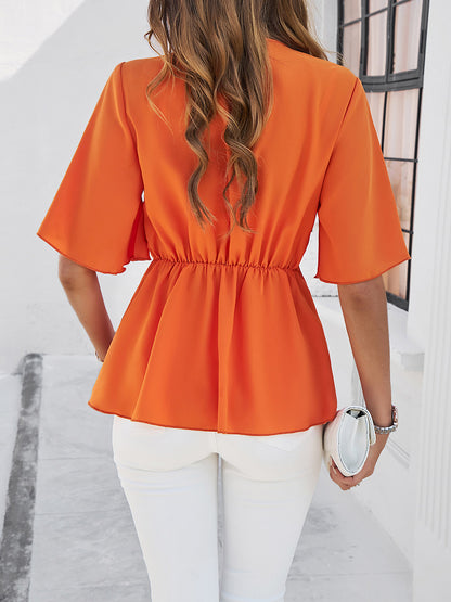 Gemini Surplice Tie Waist Half Sleeve Blouse