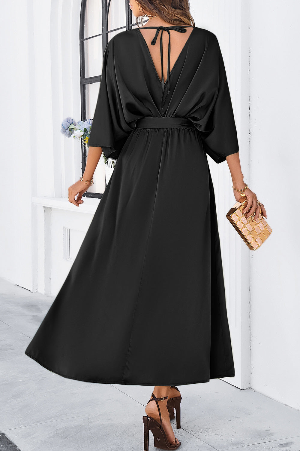 Lorelei Slit Tied V-Neck Three-Quarter Sleeve Dress