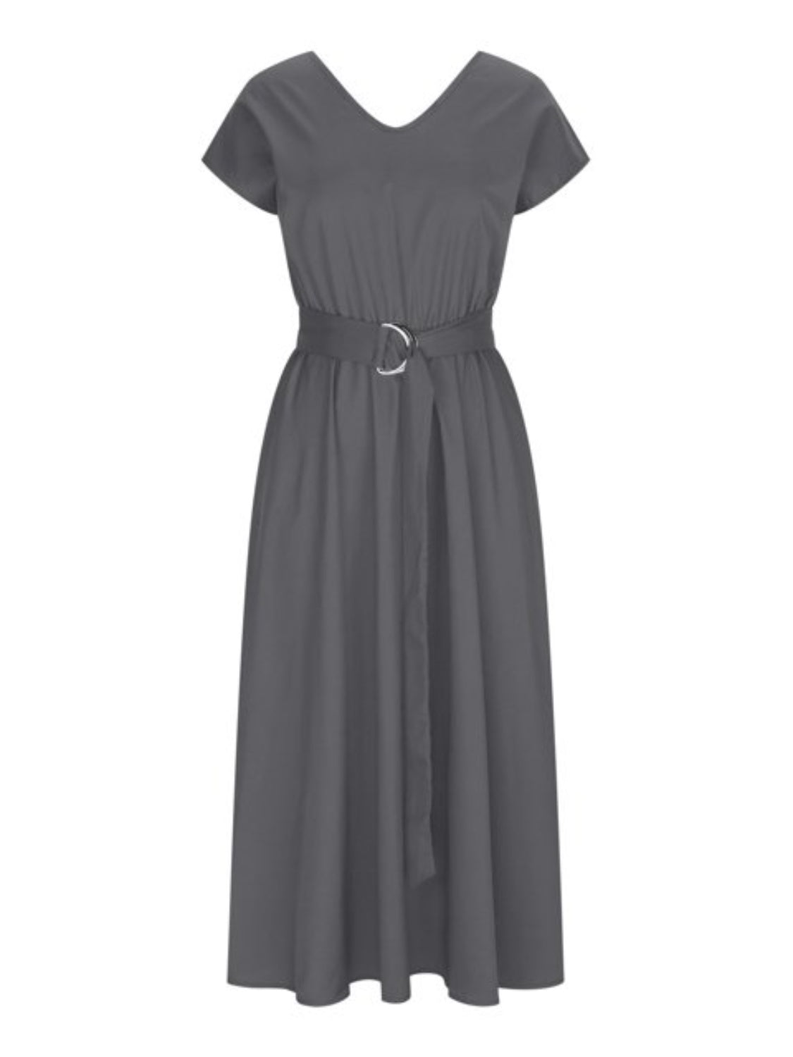 Emmie Ruched V-Neck Cap Sleeve Dress