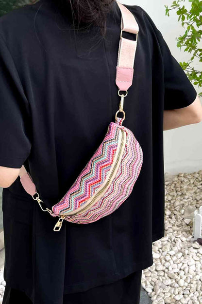 Cali Chevron Straw Sling Bag