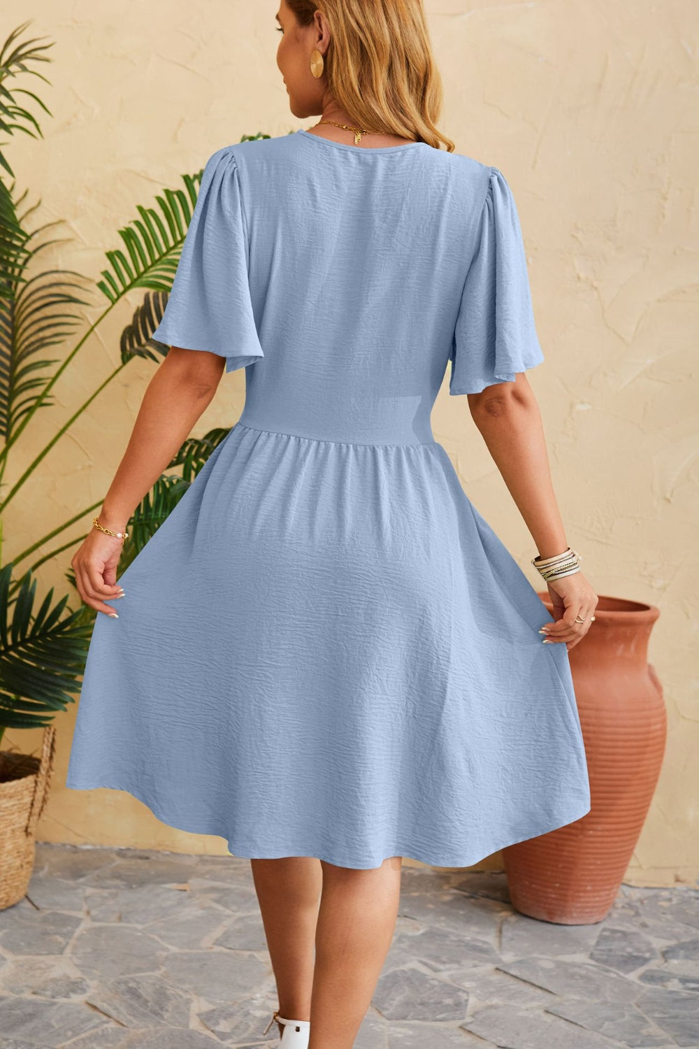 Morgan Ruched Surplice Short Sleeve Dress