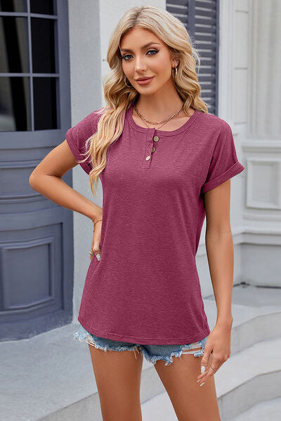 Sabrina Round Neck Rolled Short Sleeve T-Shirt