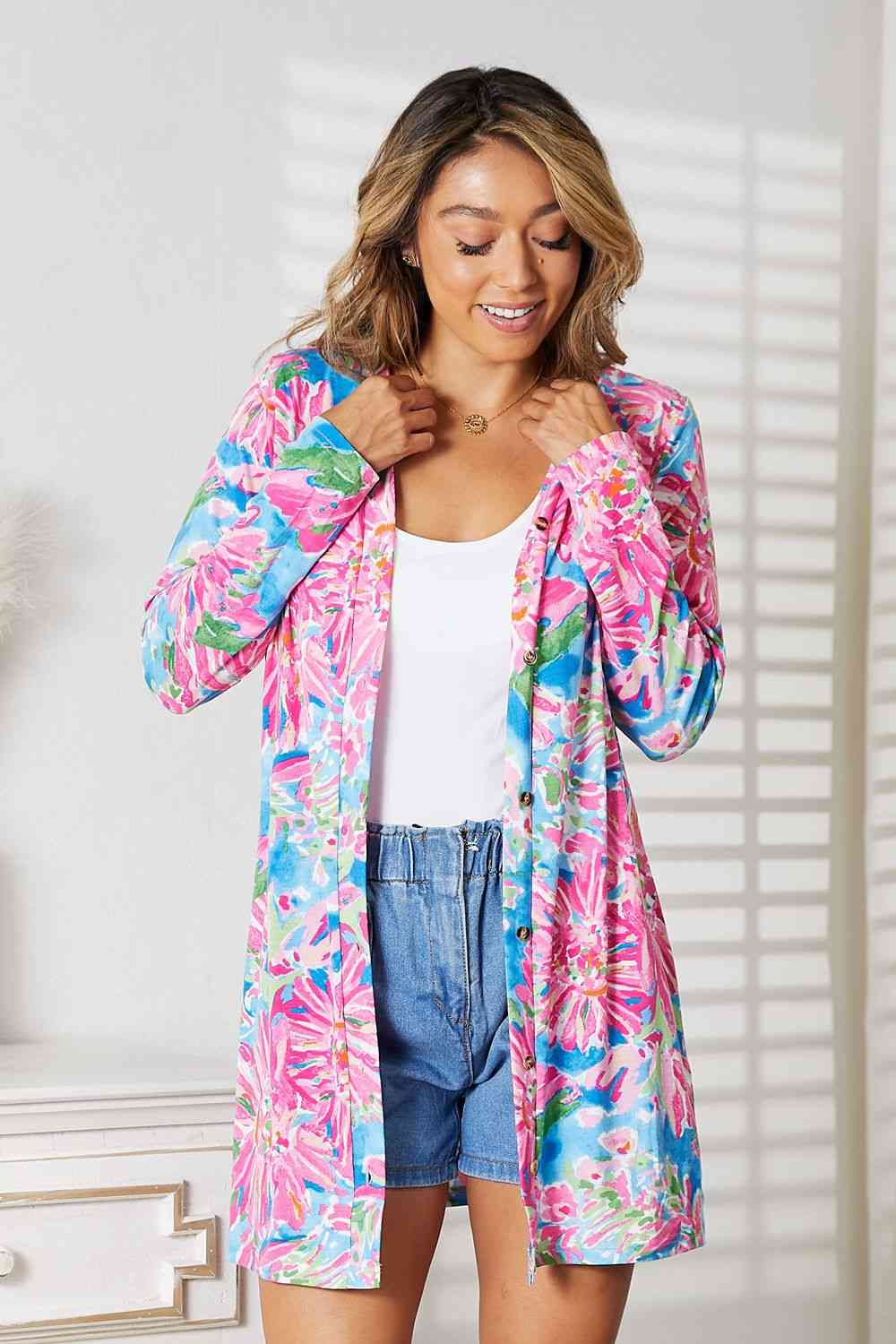 Ariel Floral Open Front Long Sleeve Cardigan