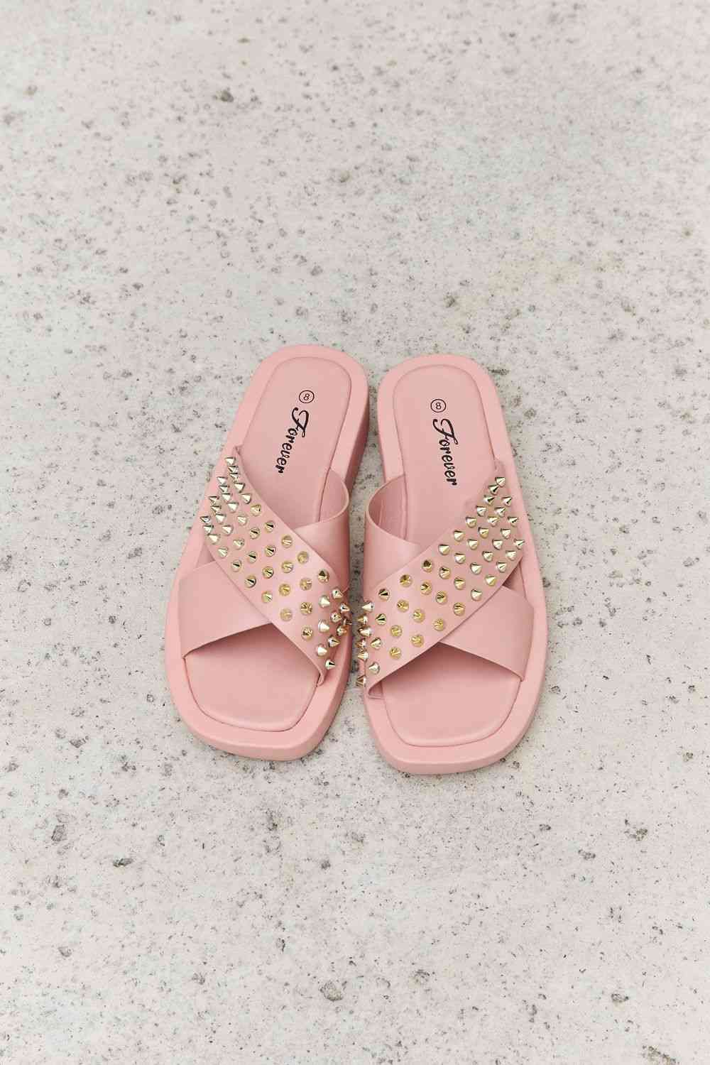 Maddy Studded Cross Strap Sandals in Blush