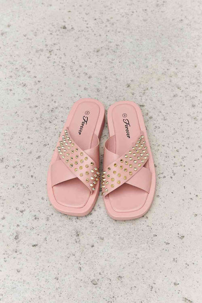 Maddy Studded Cross Strap Sandals in Blush