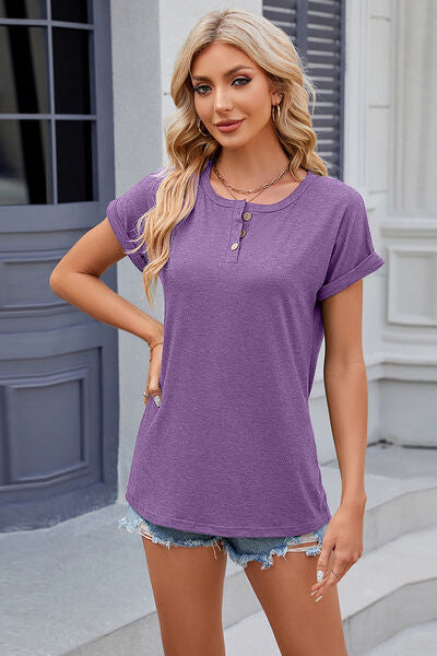 Sabrina Round Neck Rolled Short Sleeve T-Shirt