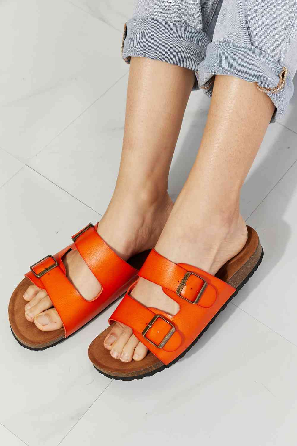 MMShoes Feeling Alive Double Banded Slide Sandals in Orange